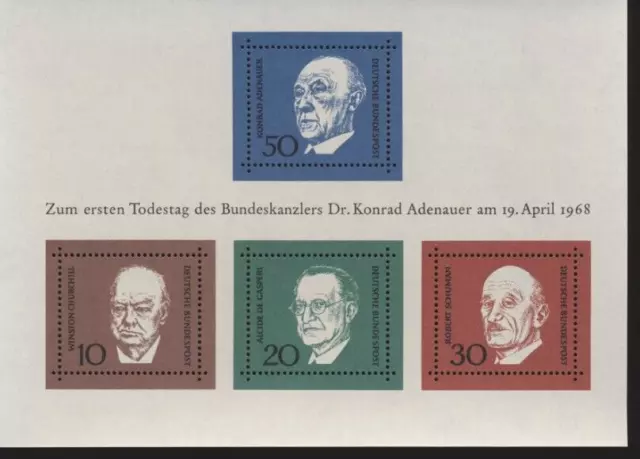 Briefmarken BRD Block 4 Todestag Konrad Adenauer 1968 Mi-Nr. 554-557, postfrisch