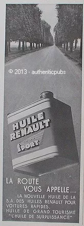 1934 Renault Special Sport Car Oil Advertisement French Ad Car Oil Pub