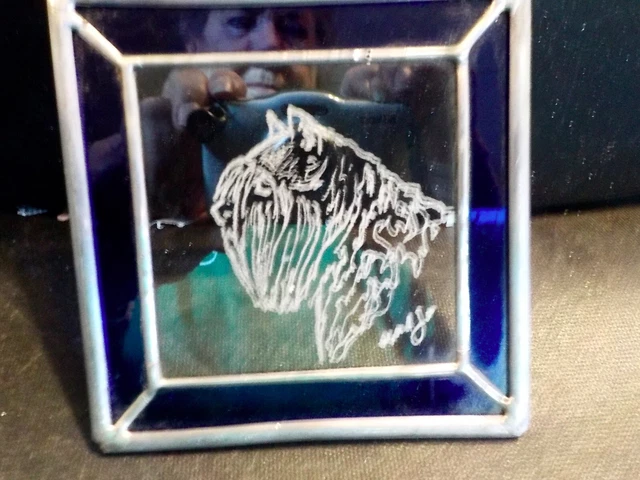 Bouvier  hand engraved and signed glass panel ,, stained glass border