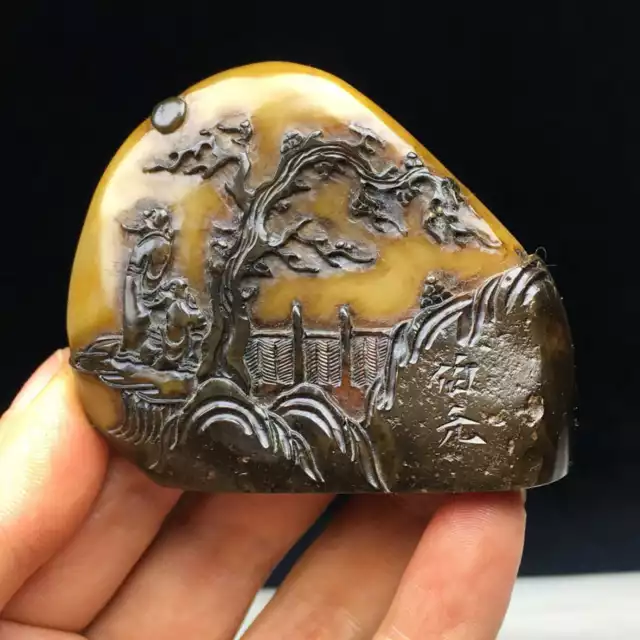 Chinese Natural Shoushan Stone Hand-carved Exquisite Landscape Figure Seal 10479