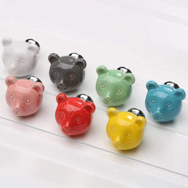 Ceramic Bear Pattern Pull Handle Knob Door Drawer Cabinet Cupboard Home Decor
