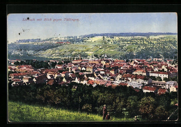 Ansichtskarte Lörrach, Teilansicht mit Blick gegen Tüllingen 1926
