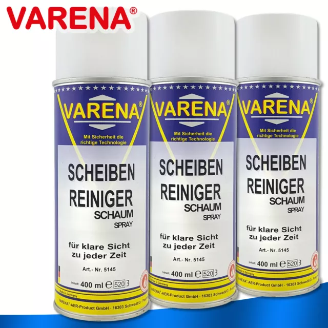 Varena 3x 400ml Pulizia Finestrini Schiuma Intensa Auto Moto Roulotte Camion