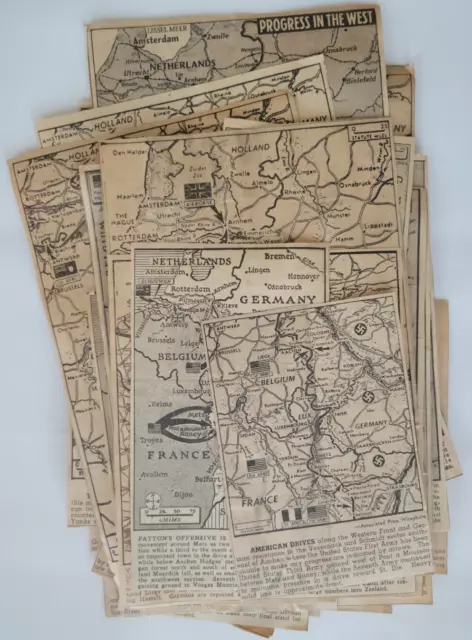 WWII Allies Push Into Nazi Germany Original US Newspaper Maps 2+ Dozen Clips