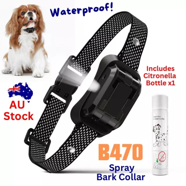 B470 Citronella Spray Bark Dog Collar IPX7 Waterproof Fits Small to X-Large Dogs