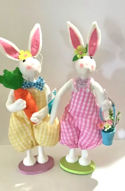 Spring Easter Bunny Rabbits Boy, Girl Standing Bunnies 17 in. Decor SET of TWO
