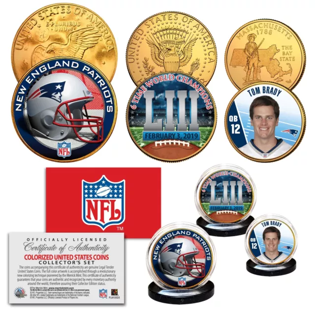 SUPERBOWL LIII NFL CHAMPIONS New England Patriots 3-Coin 24K Gold Clad Set BRADY