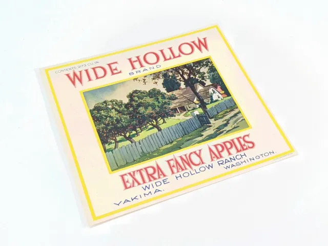 VINTAGE WIDE HOLLOW EXTRA FANCY APPLES UNUSED LABEL.  Approx. 8 3/4" X 9 3/4"