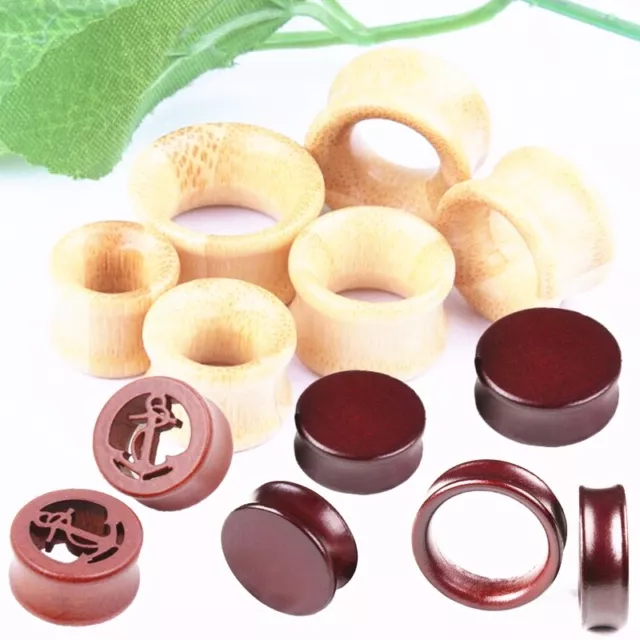 Pair Natural Wood Bamboo Flesh Tunnel Ear Plug Stretcher Double Flared Expander