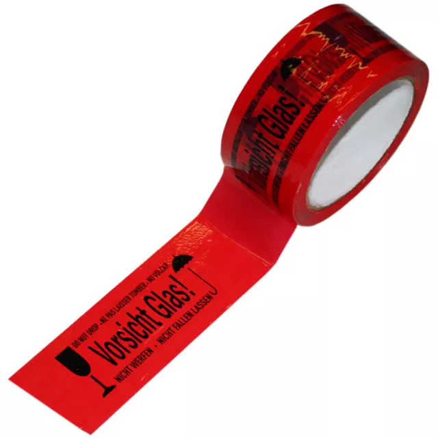 Klebeband Paketklebeband Vorsicht Glas 48mm x 66m Warn Packband rot Paketband