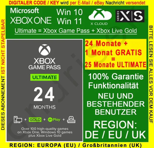 Xbox Game Pass Ultimate 24 Monate Key - Xbox/Win PC Download Code DE EU UK