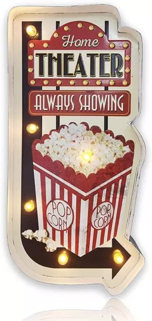 Popcorn Bar Light Up Metal Sign Vintage Retro Style Battery Operated Home Office