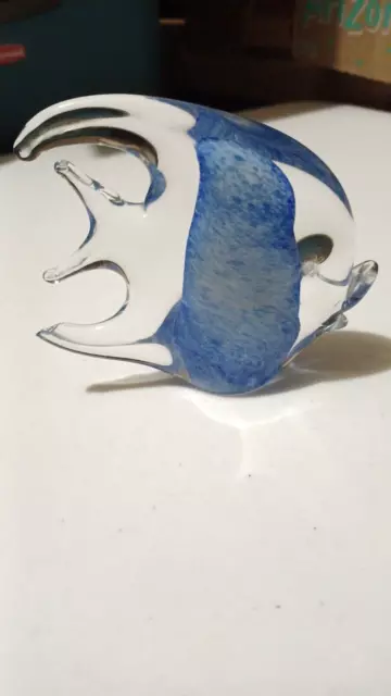 Murano Style (Art Collection) Hand-Blown Blue To Clear Glass Fish Sculpture