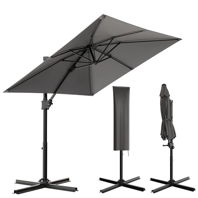 Habitat Et Jardin Ampelschirm Sun 3 – 3x3 M, Schwarz, Aluminiumgestell, Polyester 200 G/m²