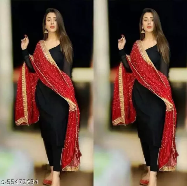 Indian Pakistani Rayon Suit Kurti Pant Dupatta Set Women Salwar Kameez Designer