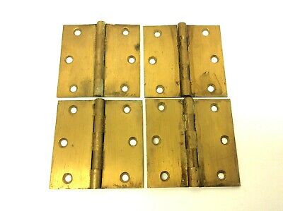 Set of Four Matching Vintage Brass Metal 3” x 3” Small Door Hinges Parts