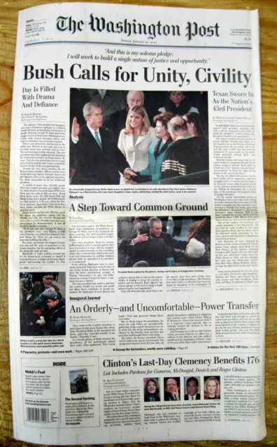 Best 2001 Washington Post newspaper GEORGE W BUSH 1st INAUGURATION as PRESIDENT