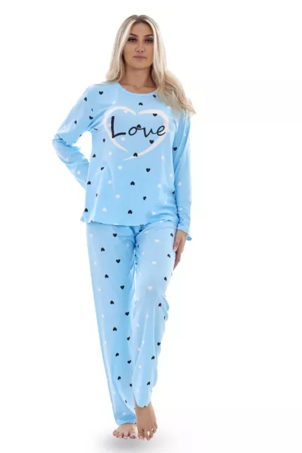 Ladies Pyjama Set Love Crew Neck Long Sleeve Soft Cotton Loungewear PJs M to XXL 2