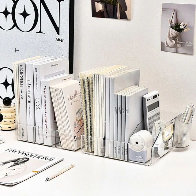 CLEAR ACRYLIC BOOKENDS Desk Organizer Desktop Sorting Rack for Student ...