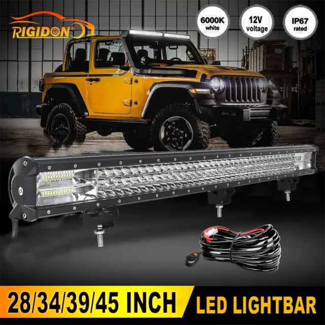 7D LED Work Light Bar 28 39 45 inch Tri Row Combo 12V Driving Lamp Offroad SUV