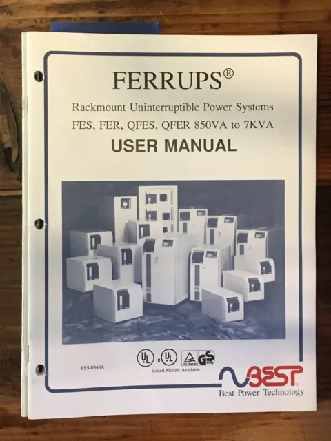 Ferrups FES FER QFES QFER 850VA to 7KVA UPS 38pg. User Manual *Original*