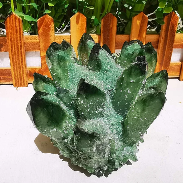 760g New Find Green Phantom Quartz Crystal Cluster Mineral Specimen Healing Gift