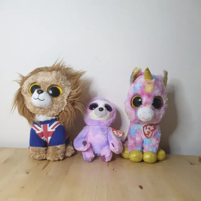 Ty Beanie Boos Hero the Lion & Fantasia Unicorn 9" & Dreamy the Sloth 6" Plush