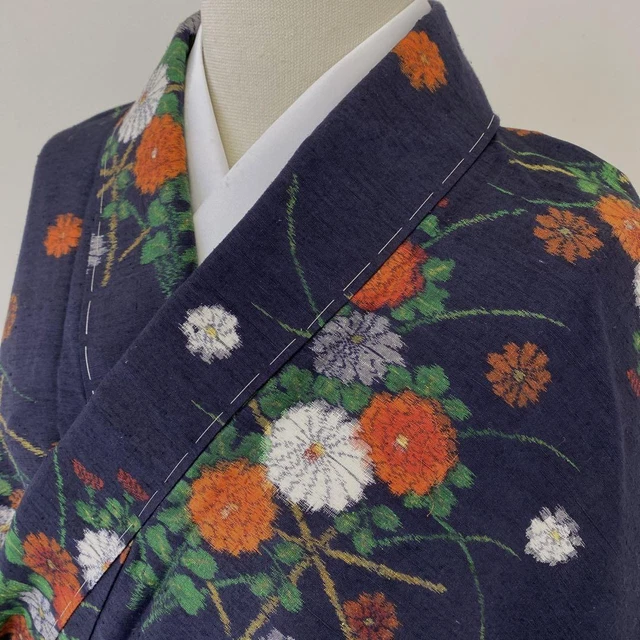 JAPANESE KIMONO TSUMUGI PURE SILK VINTAGE ANTIQUE 159cm 5' 3" 2304