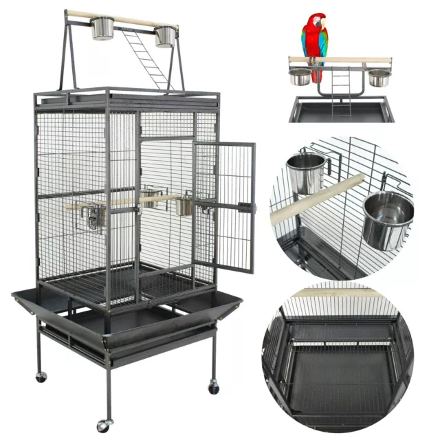 68" Large Bird Pet Cage Large Play Top Parrot Finch Cage Macaw Cockatoo 3 Doors