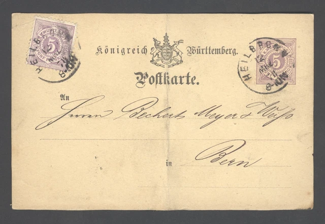 Württemberg P22 auffrankiert Heilbronn K1-> CH gel. 12.3.1878