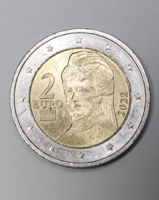 2 EURO RARI Austria 2022 errori di conio Ritratto Bertha von Suttner ...