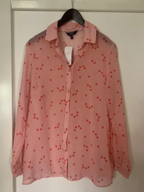 Lipsy London Long Sleeve Pink/Red Polka Dot Sheer Shirt UK 12 Shirt Blouse(BNWT)