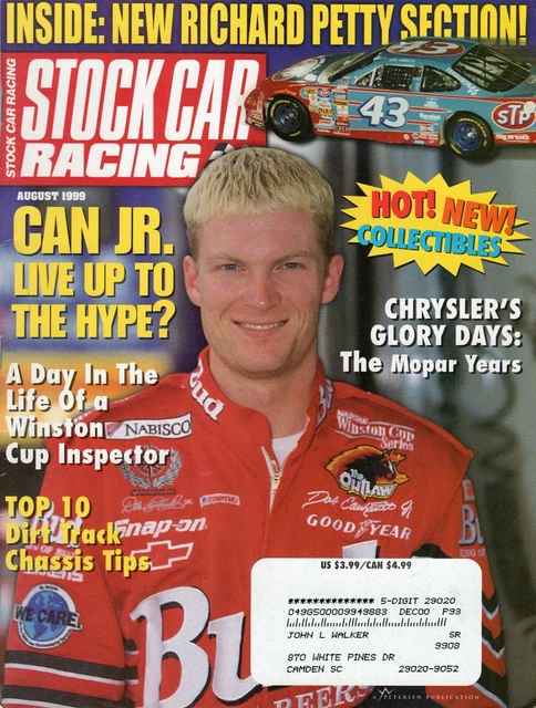STOCK CAR RACING MAGAZINE August 1999 - - Dale Earnhardt Junior, Bobby ...