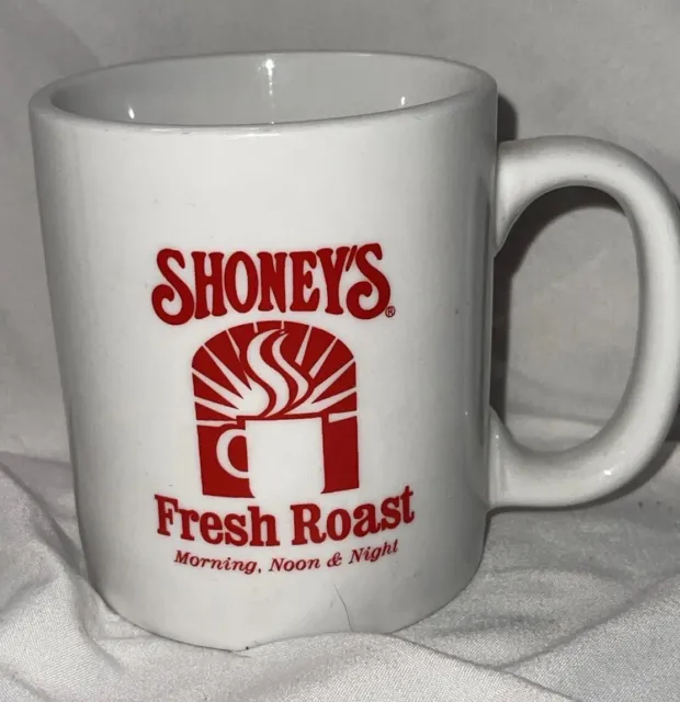 Vintage Shoney’s Fresh Roast Morning Noon & Night Coffee Mug - White & Red