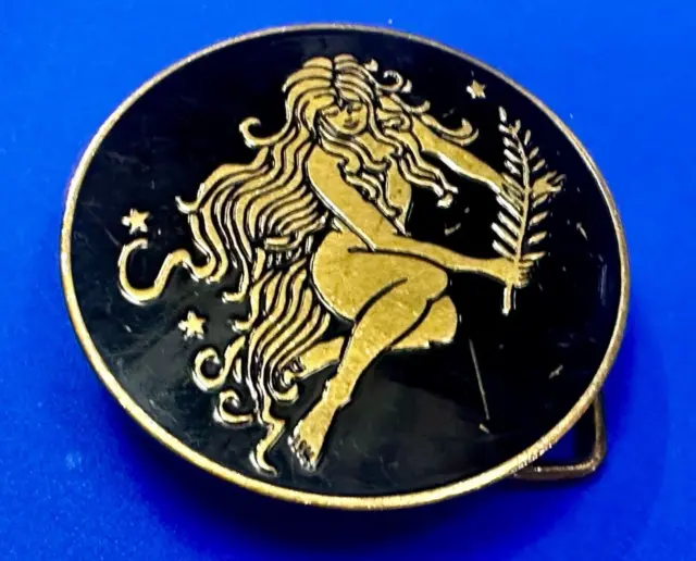 Beautiful Woman Stars Long Hair Hippie Boho Round Solid Brass Baron Belt Buckle