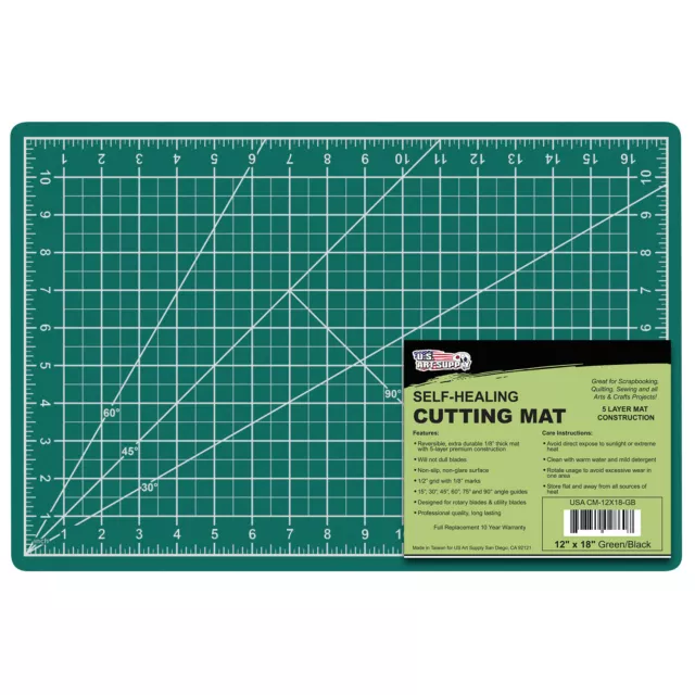 12" x 18" GREEN/BLACK Self Healing 5-Ply Double Sided Durable Cutting Mat