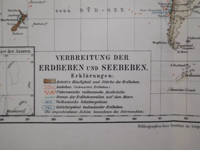 Landkarte, Verbreitung der Erdbeben und Seebeben, Meyer 1896 2