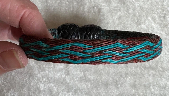 Montana Prison Made Reversible Hitched Horsehair Bracelet Turquoise Red Brown