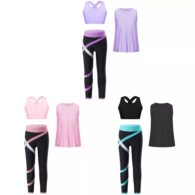 Tuta da allenamento ragazza senza maniche shirt sport reggiseno top leggings set abbigliamento sportivo