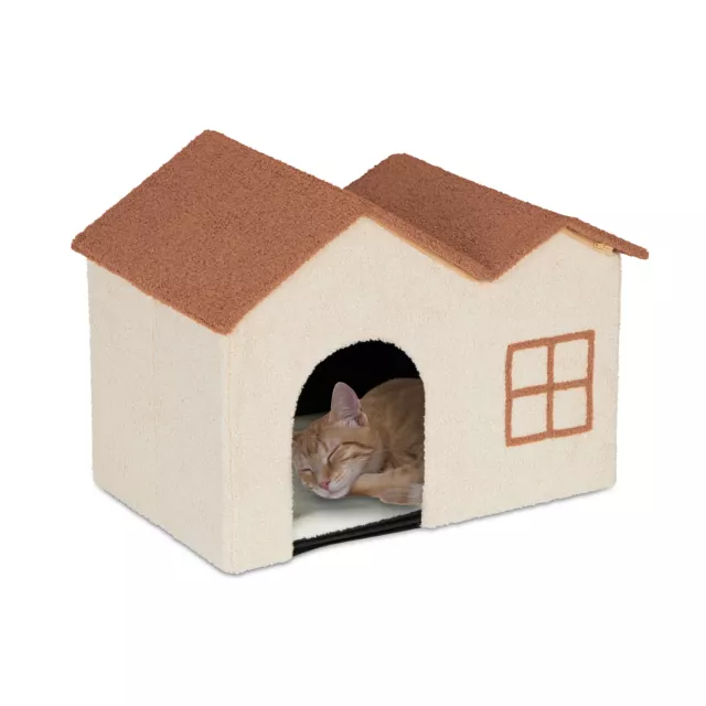 Maison chat Niche Grotte Abri refuge chats beige deux toits intérieur porte