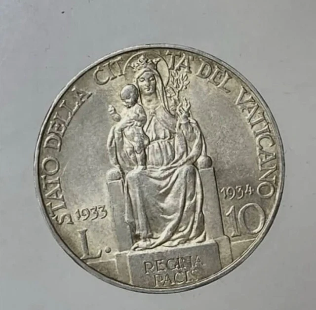 Citta' Del Vaticano 10 Lire 1933 1934 Pio Xi Giubileo Fior Di Conio Argento