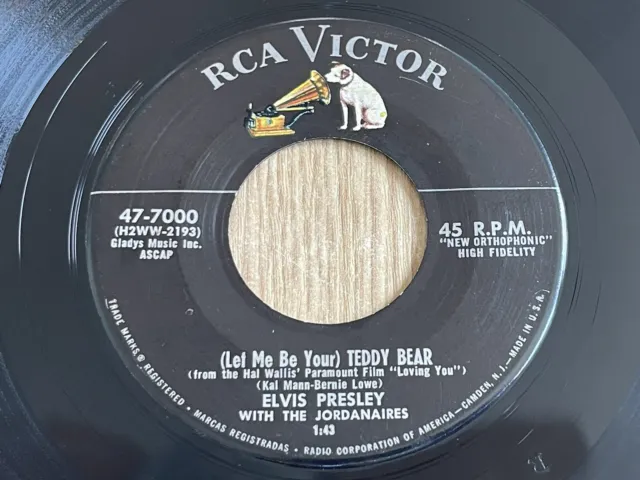 Elvis Presley 45 record LOVING YOU / TEDDY BEAR 1957 RCA Victor