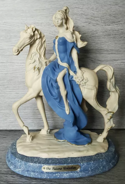 Vintage The Juliana Collection, Lady In Blue Dress On White Horse Resin Figurine