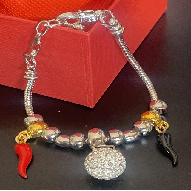 Bracciale tipo pandora da donna con charms corno portafortuna braccialetto snake