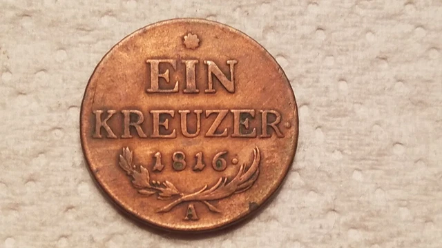1816 A Austria 1 Kreuzer Coin 1/60 Gulden Austrian Empire Coin VERY NICE