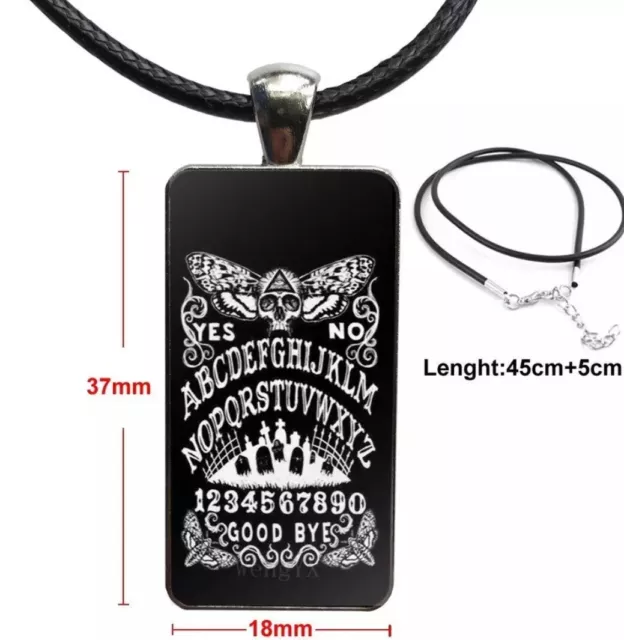 NEW Ouija Board Skull Moth Silver Tone Glass Style Pendant Adjustabl Black Chord 2