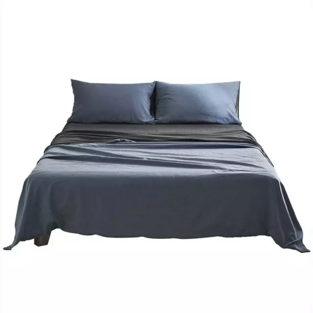 Cosy Club Sheet Set Bed Sheets Set Single Flat Cover Pillow Case Navy Grey