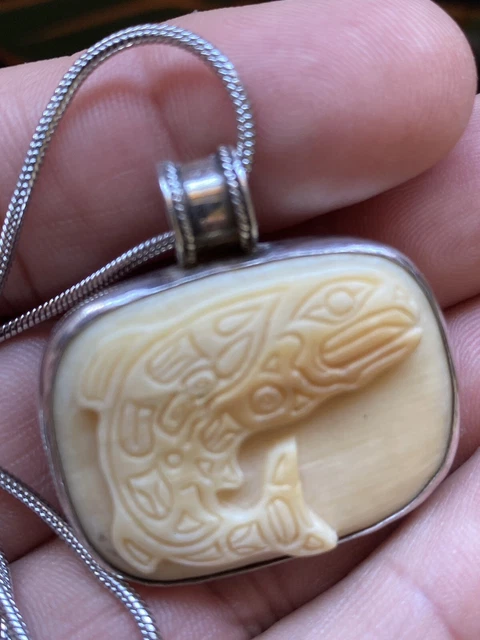 Northwest Coast Old/Vintage Sterling Silver Salmon Pendant Signed