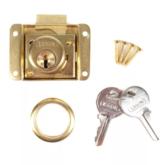 BRASS DESK LOCK 2 KEYS Home Office Cabinet Cupboard Drawer Door Fastener Catch