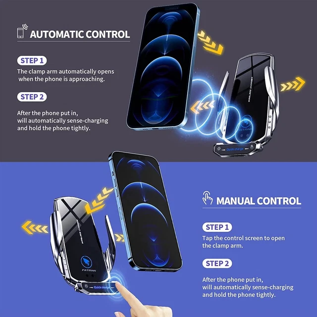 Qi Wireless Charger Auto Handyhalterung Induktions mit ladefunktion Clamping KFZ 7